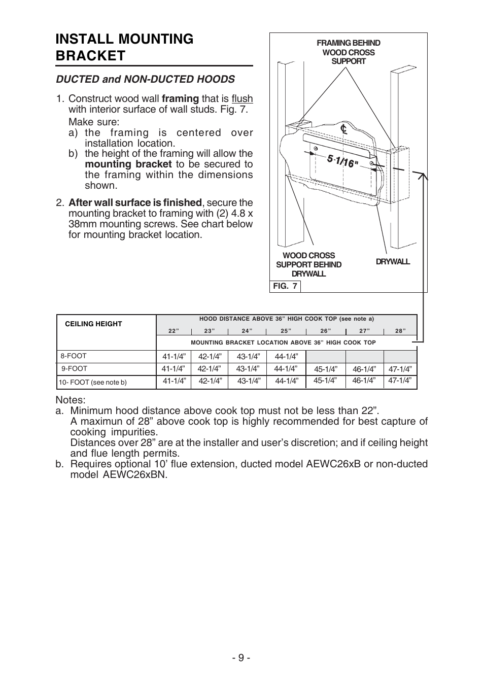 Install mounting bracket | Broan WC26I User Manual | Page 9 / 44