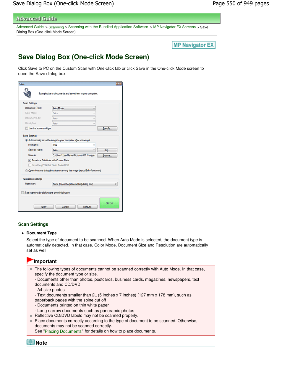 Save dialog box (one-click mode screen) | Canon PIXMA MP560 User Manual | Page 550 / 949