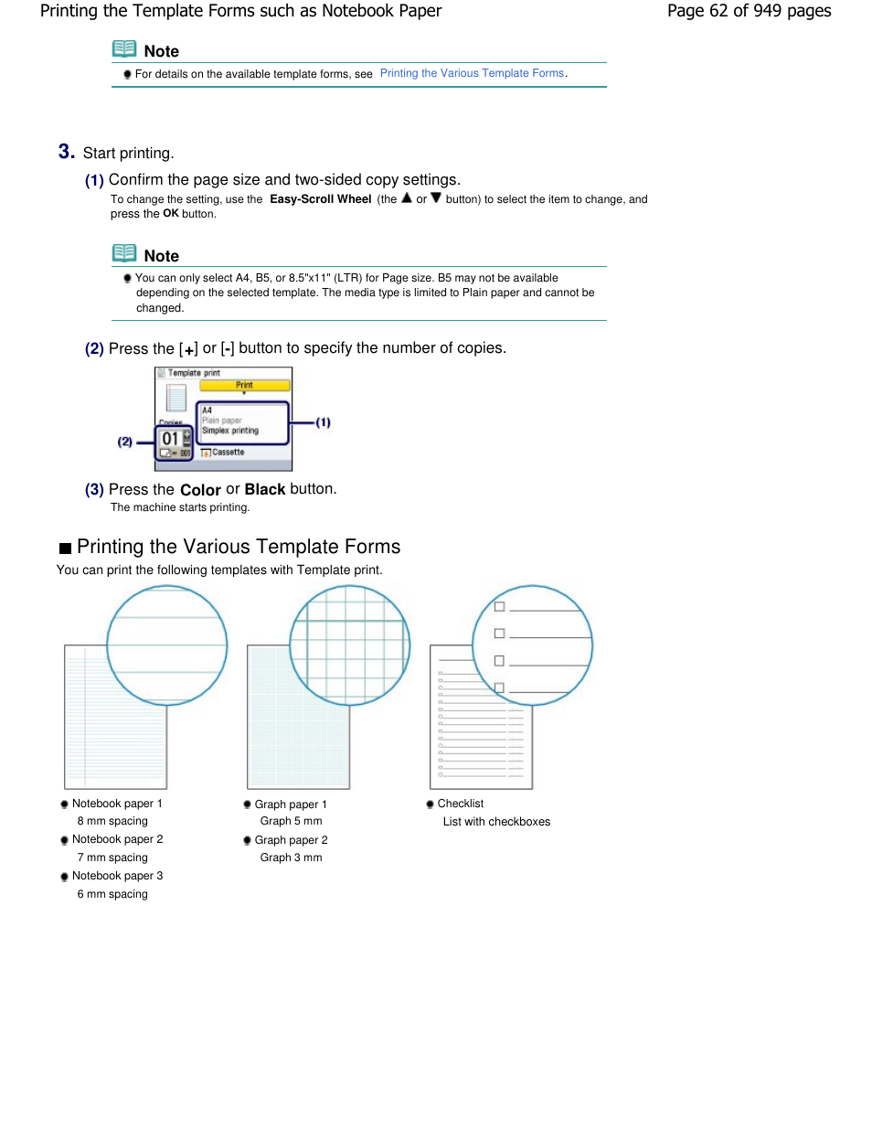 Printing the various template forms | Canon PIXMA MP560 User Manual | Page 62 / 949