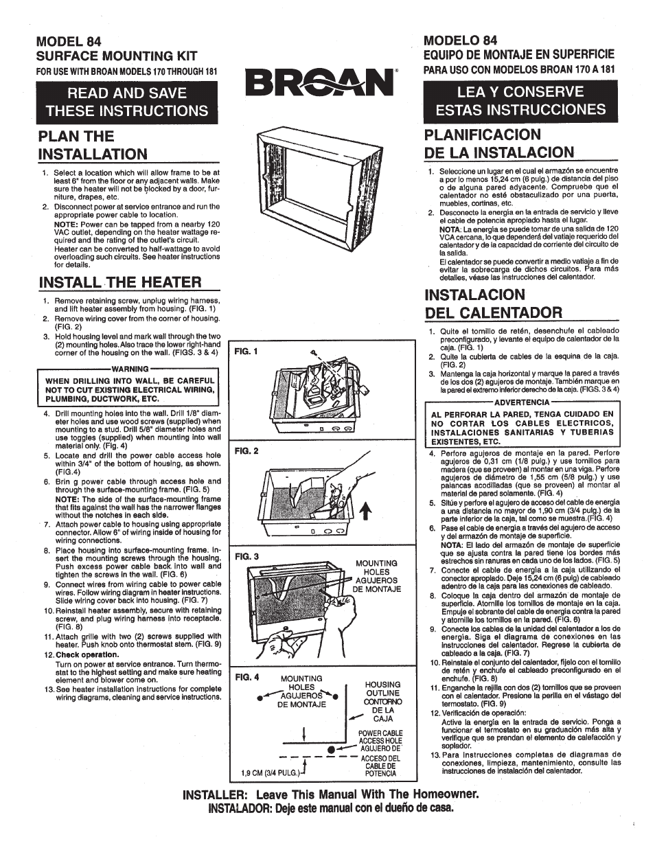 Broan Model 84 User Manual | 2 pages