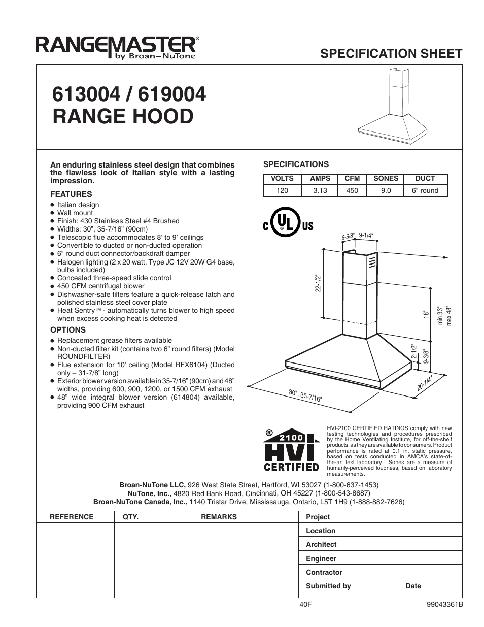 Broan 619004 User Manual | 2 pages