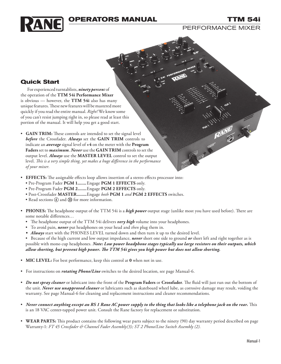 Ttm54iman.pdf, Ttm 54i, Operators manual | Rane TTM 54i User Manual | Page 3 / 8