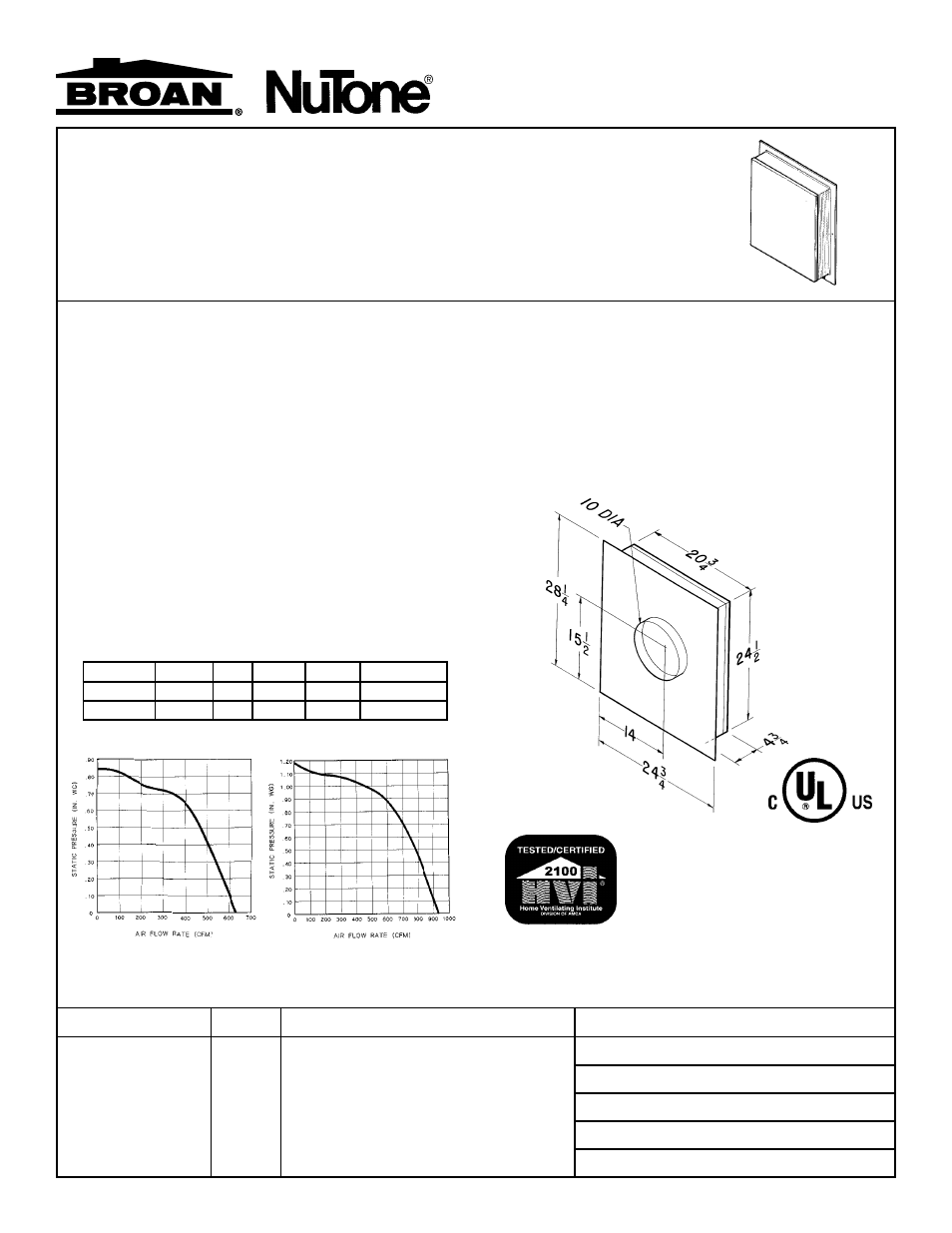 Broan NuTone 332H User Manual | 1 page