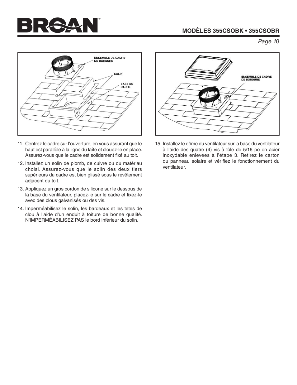 Broan ROOF-MOUNT CURB SOLAR POWERED ATTIC VENTILATOR 355CSOBK User Manual | Page 10 / 20