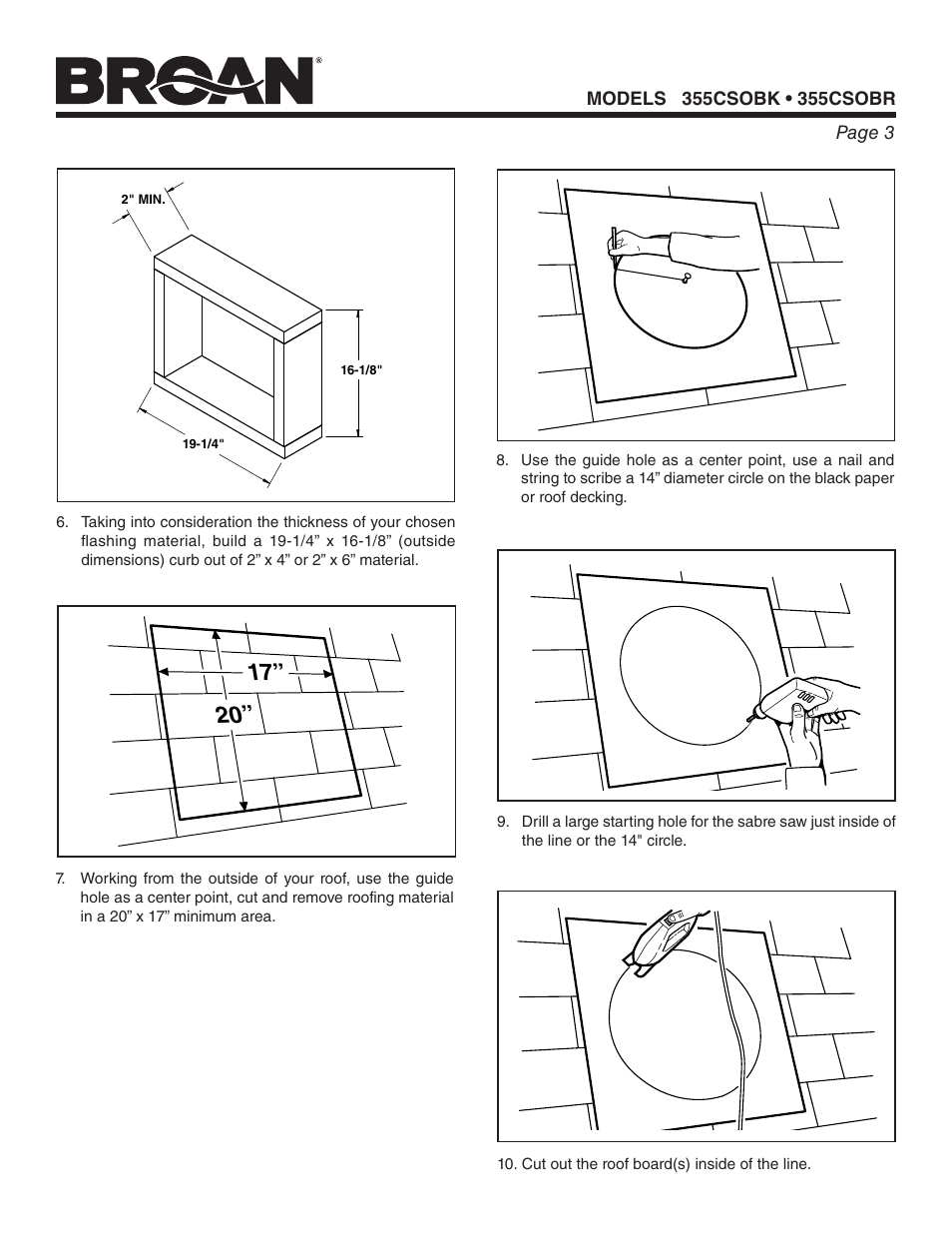 Broan ROOF-MOUNT CURB SOLAR POWERED ATTIC VENTILATOR 355CSOBK User Manual | Page 3 / 20