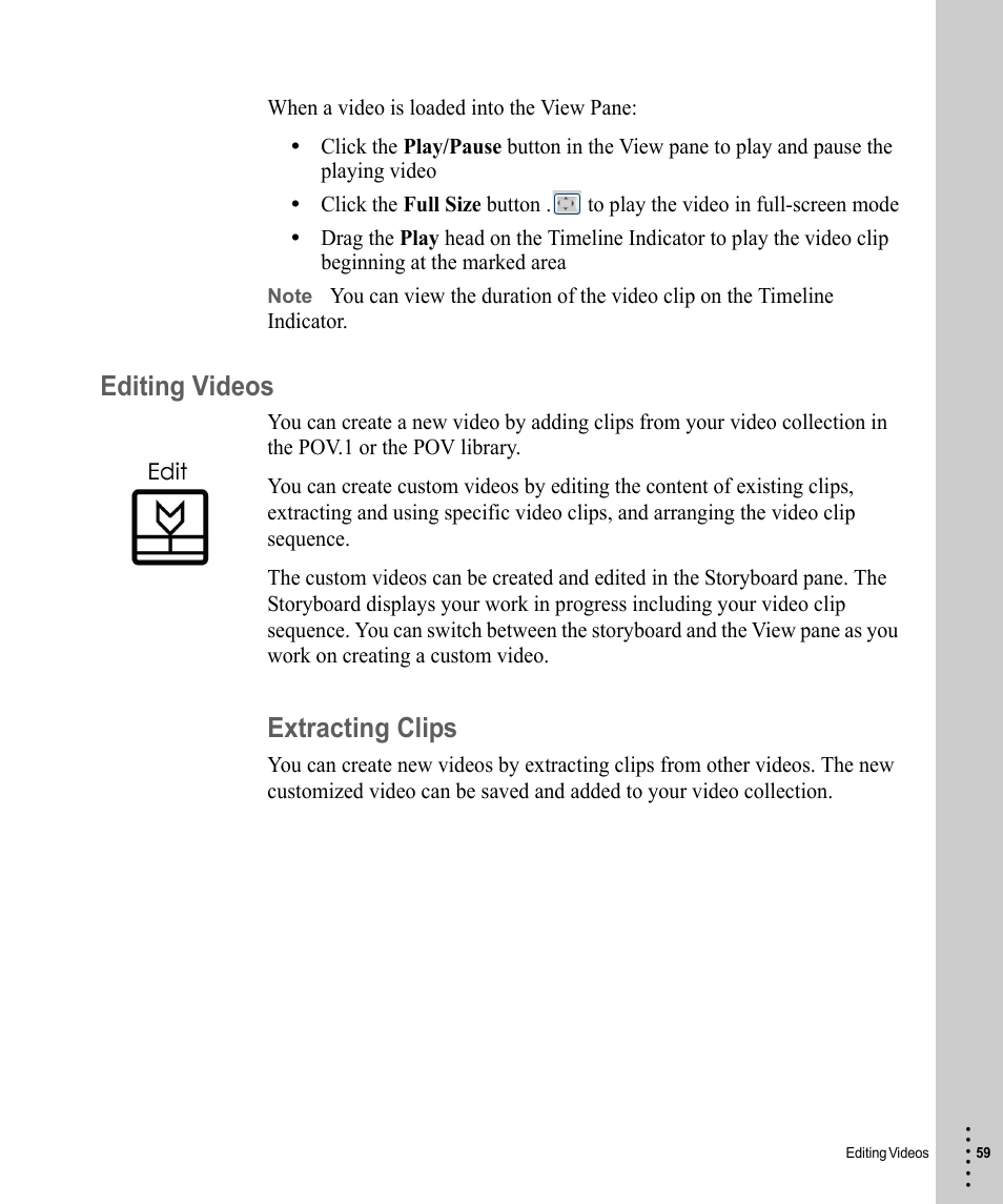 Editing videos, Extracting clips | V.I.O. POV.1 User Manual | Page 59 / 74
