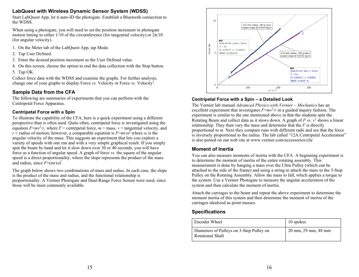 Vernier Centripetal Force Apparatus User Manual | Page 8 / 10