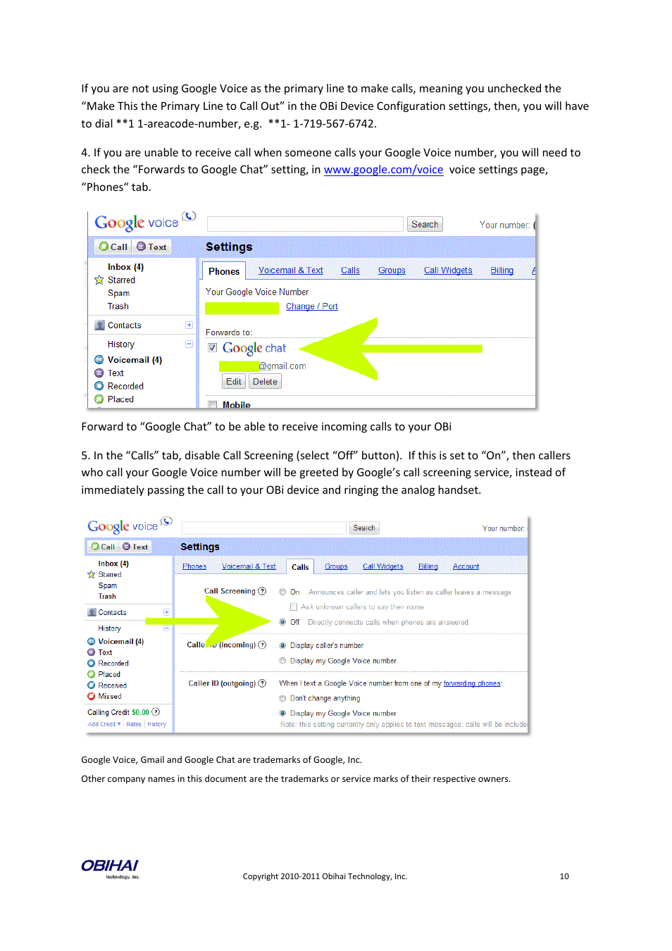 Obihai OBiTALK Portal Device Management (SIP & Google Voice) User Manual | Page 10 / 10