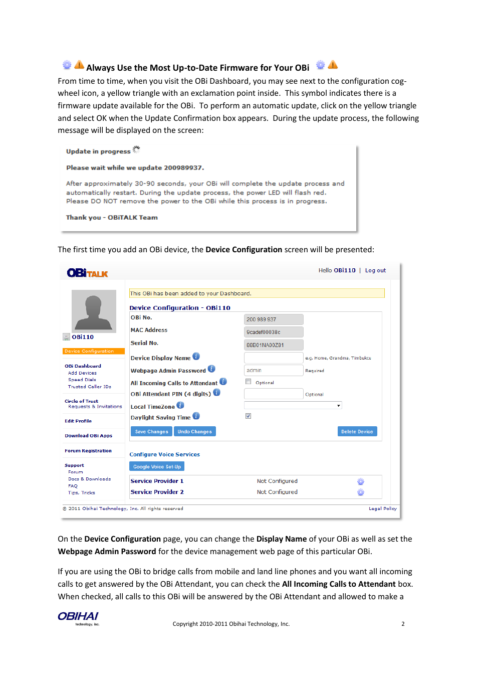 Obihai OBiTALK Portal Device Management (SIP & Google Voice) User Manual | Page 2 / 10