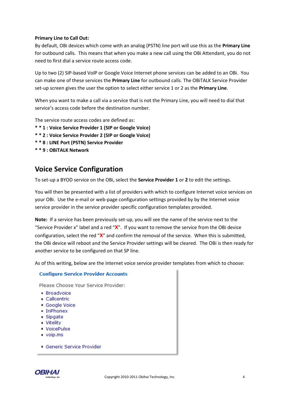 Voice service configuration | Obihai OBiTALK Portal Device Management (SIP & Google Voice) User Manual | Page 4 / 10