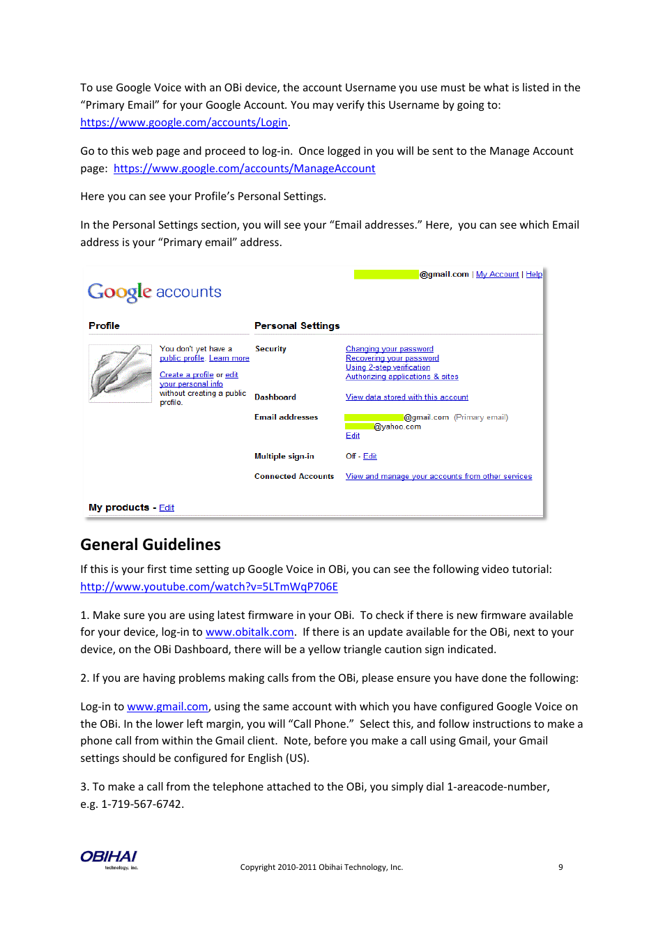 General guidelines | Obihai OBiTALK Portal Device Management (SIP & Google Voice) User Manual | Page 9 / 10