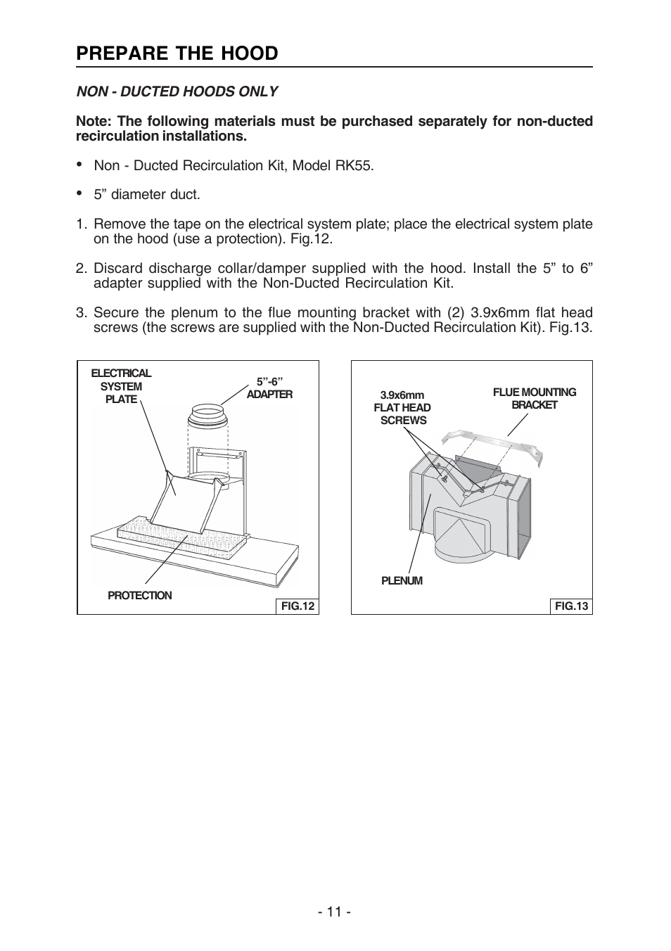 Prepare the hood | Broan E55000 User Manual | Page 11 / 44