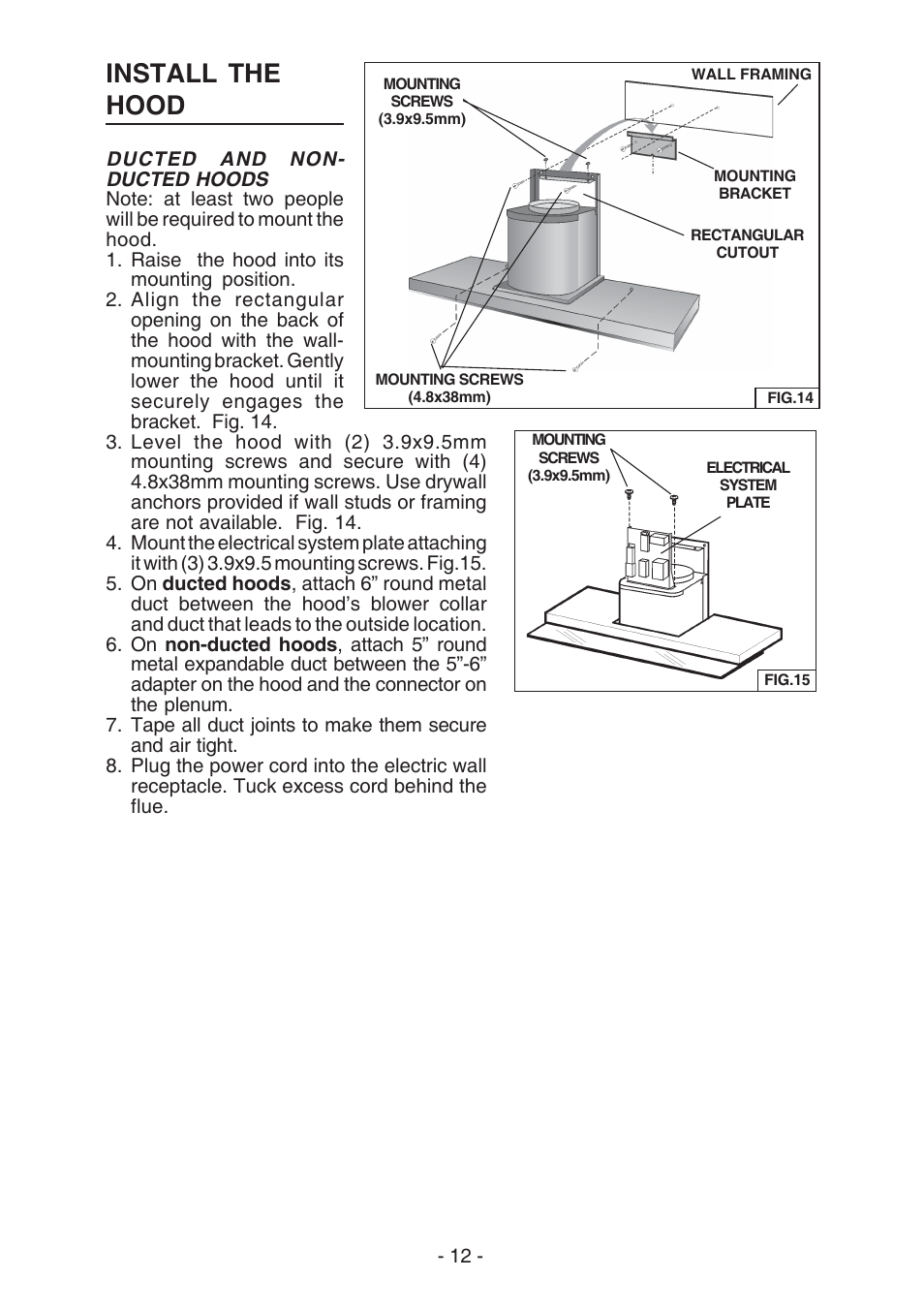 Install the hood | Broan E55000 User Manual | Page 12 / 44