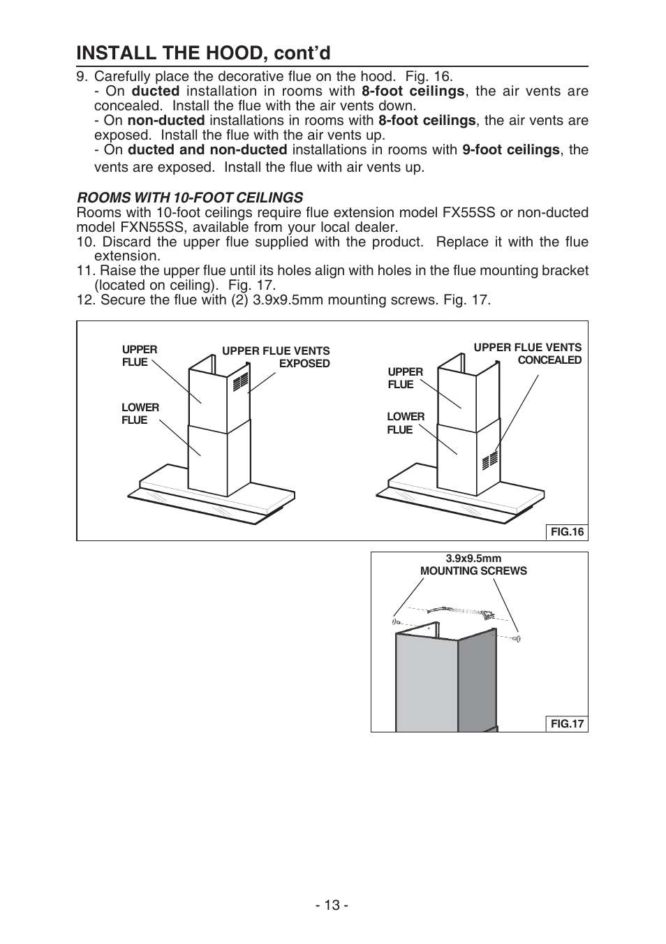 Install the hood, cont’d | Broan E55000 User Manual | Page 13 / 44