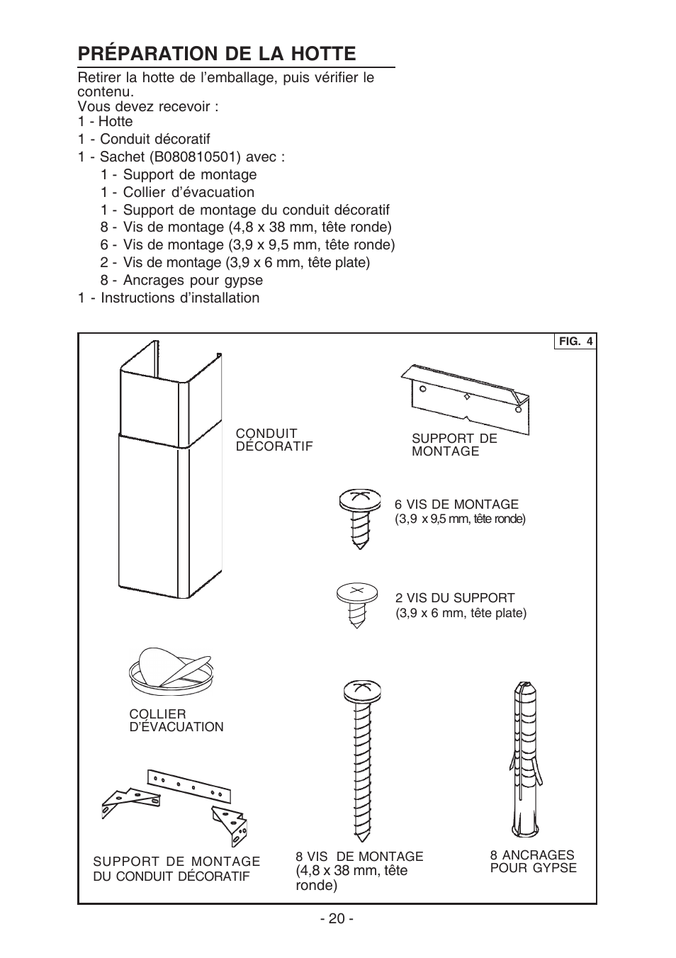 Préparation de la hotte | Broan E55000 User Manual | Page 20 / 44