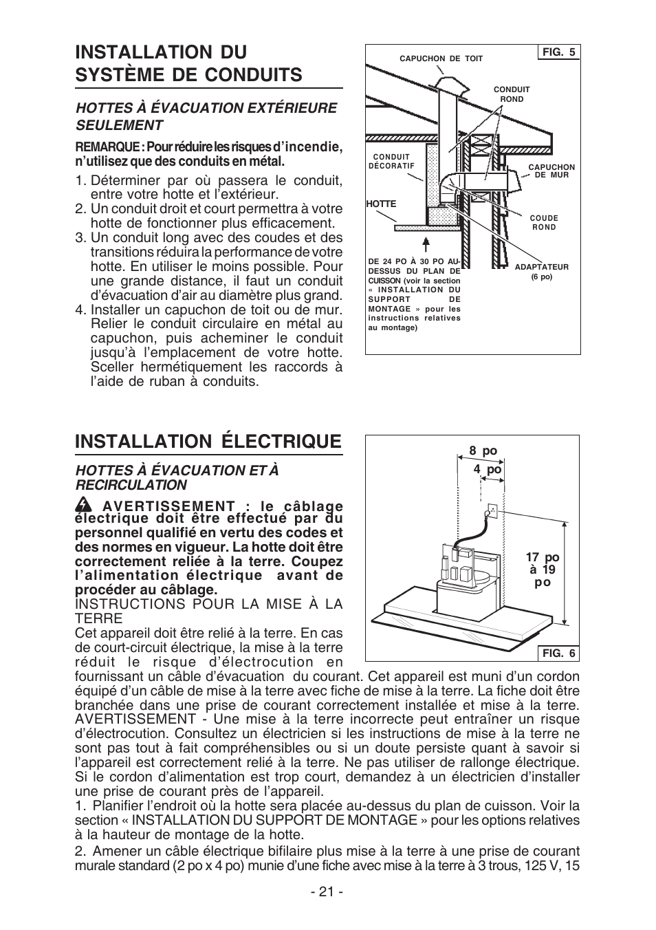 Installation du système de conduits, Installation électrique | Broan E55000 User Manual | Page 21 / 44