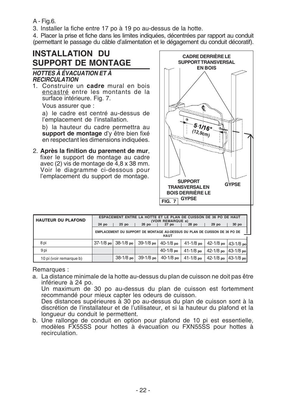 Installation du support de montage | Broan E55000 User Manual | Page 22 / 44