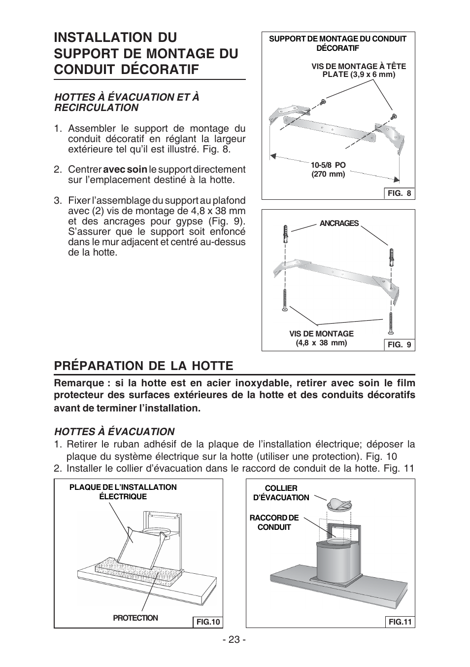 Préparation de la hotte | Broan E55000 User Manual | Page 23 / 44