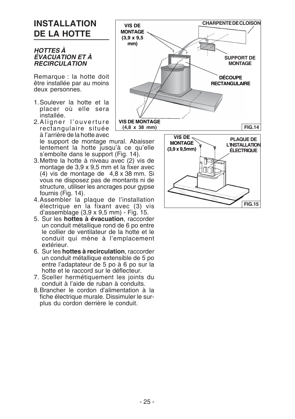 Installation de la hotte | Broan E55000 User Manual | Page 25 / 44