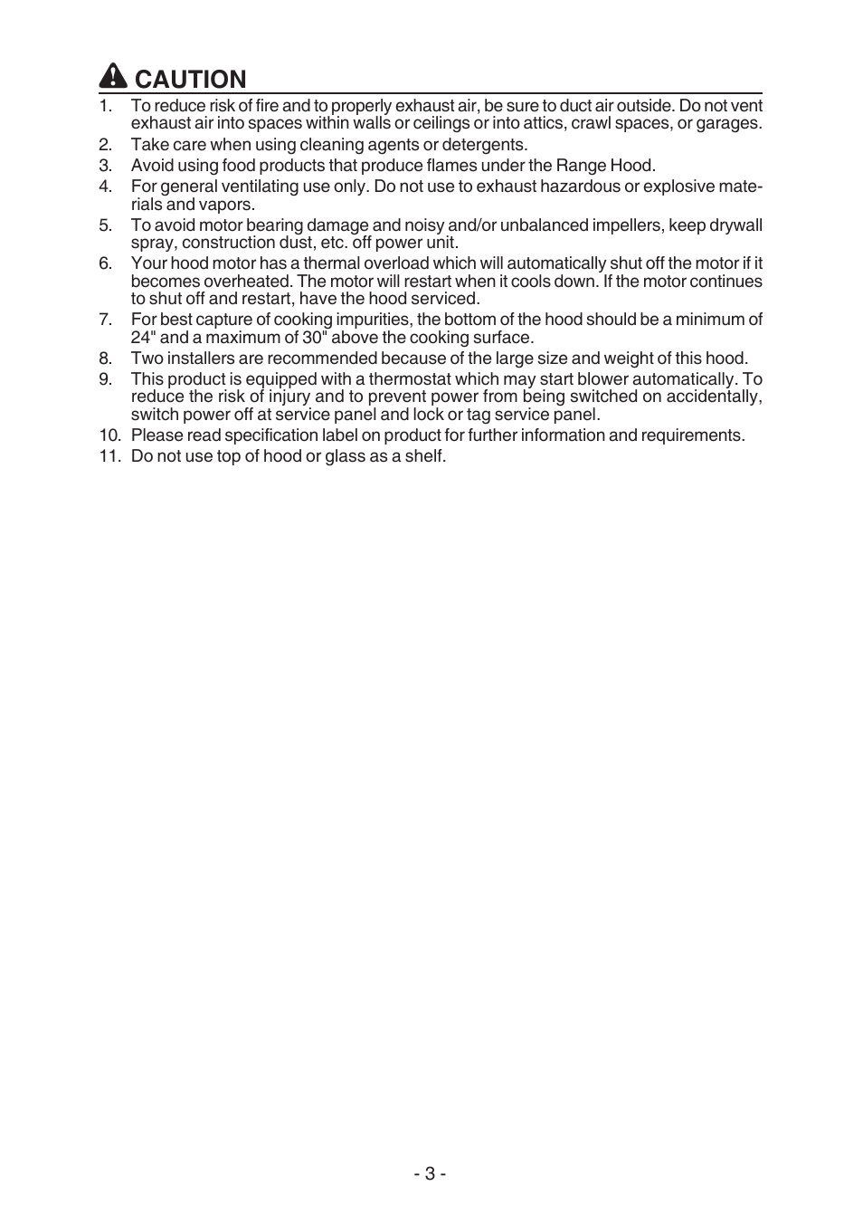 Caution | Broan E55000 User Manual | Page 3 / 44