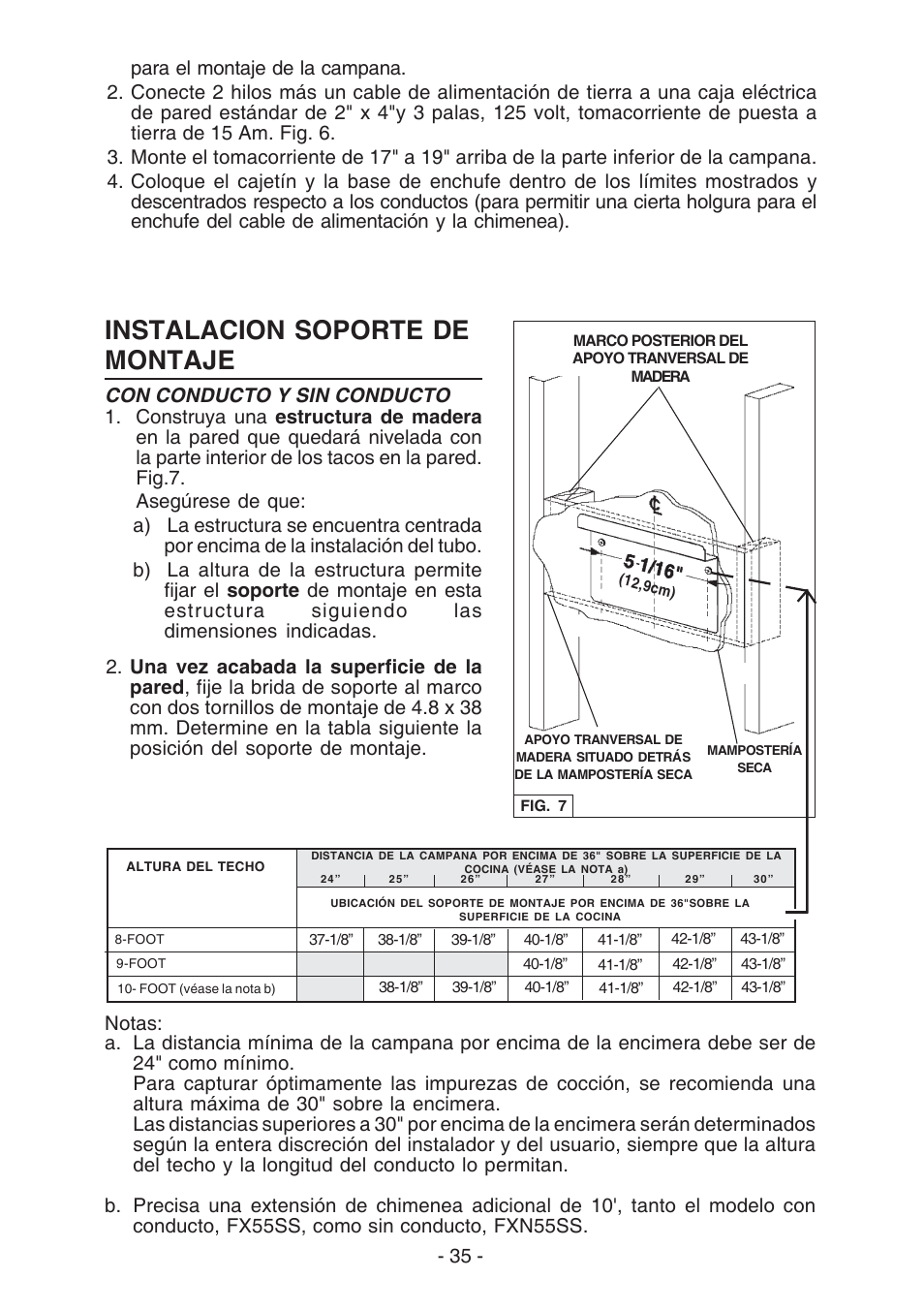 Instalacion soporte de montaje | Broan E55000 User Manual | Page 35 / 44