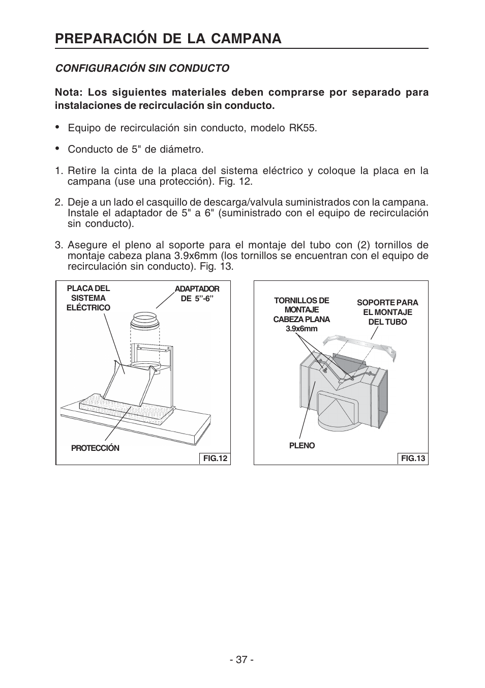 Preparación de la campana | Broan E55000 User Manual | Page 37 / 44