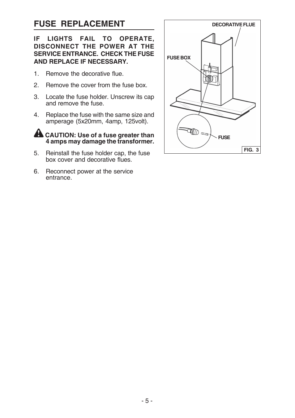 Fuse replacement | Broan E55000 User Manual | Page 5 / 44