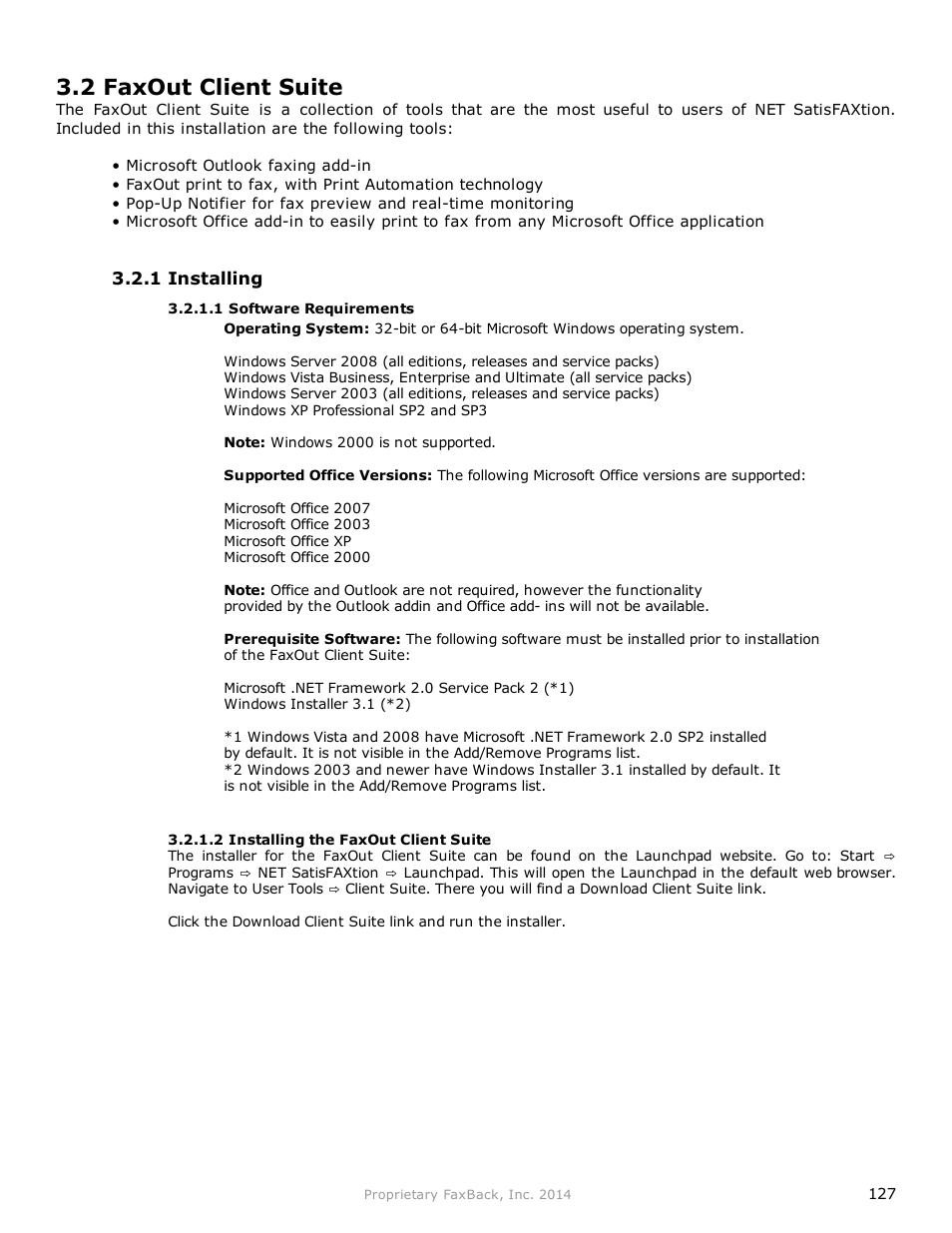 2 faxout client suite | FaxBack NET SatisFAXtion 9.0 - Fax Server Manual User Manual | Page 127 / 203