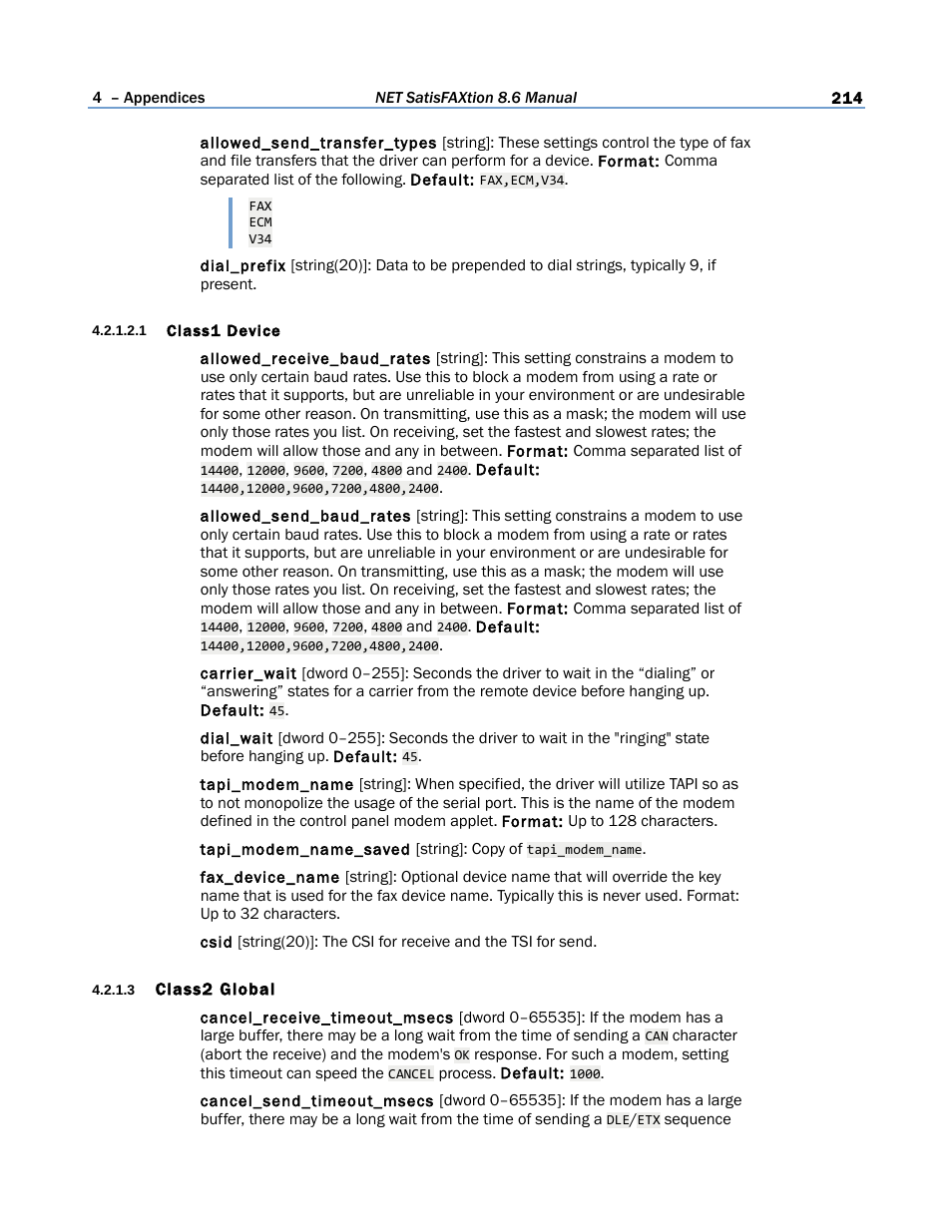 1 class1 device, 3 class2 global | FaxBack NET SatisFAXtion 8.6 - Manual User Manual | Page 214 / 240