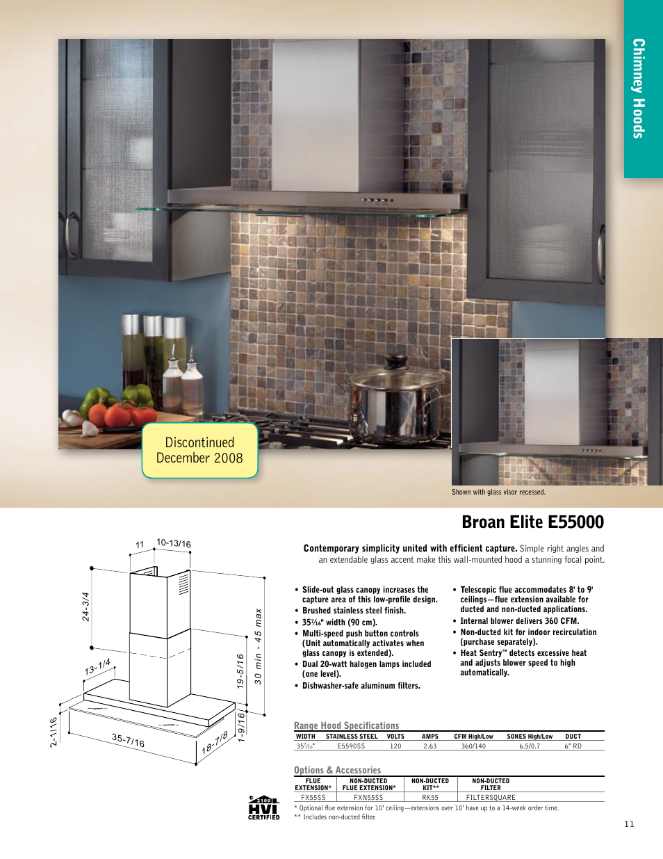 Chimne y hoods, Discontinued december 2008 | Broan 61000EX User Manual | Page 11 / 48