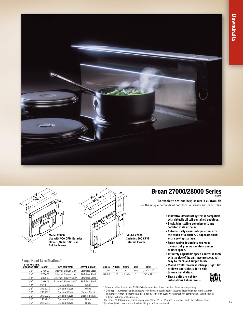 Do wndrafts, Range hood specifications | Broan 61000EX User Manual | Page 17 / 48