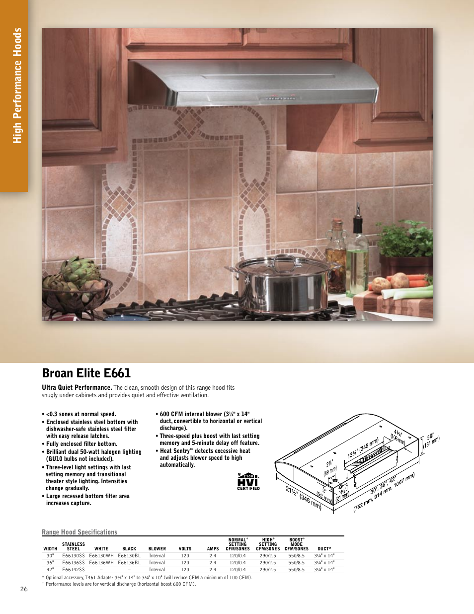 Broan elite e661, High p erf ormance hoods | Broan 61000EX User Manual | Page 26 / 48