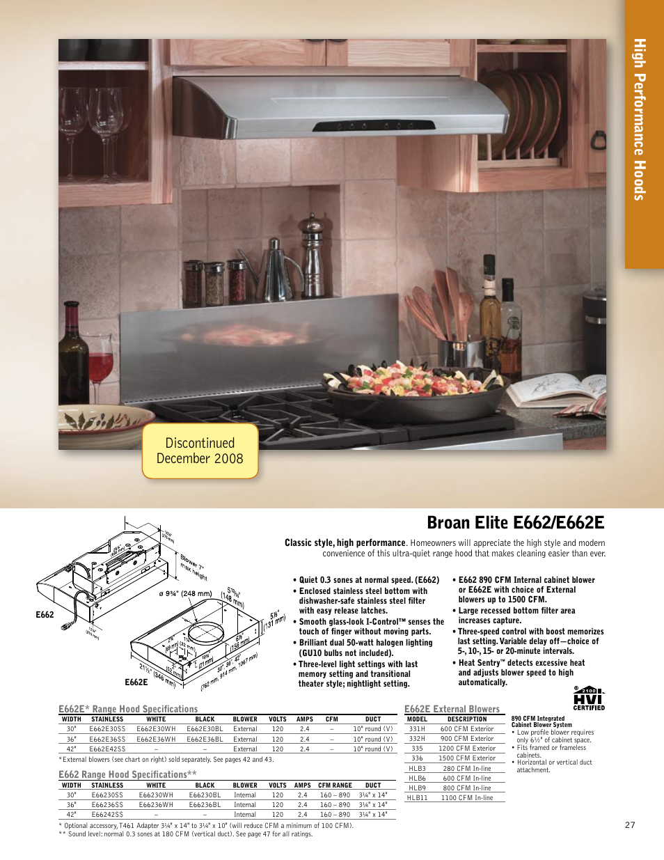 High p erf ormance hoods, Discontinued december 2008 | Broan 61000EX User Manual | Page 27 / 48