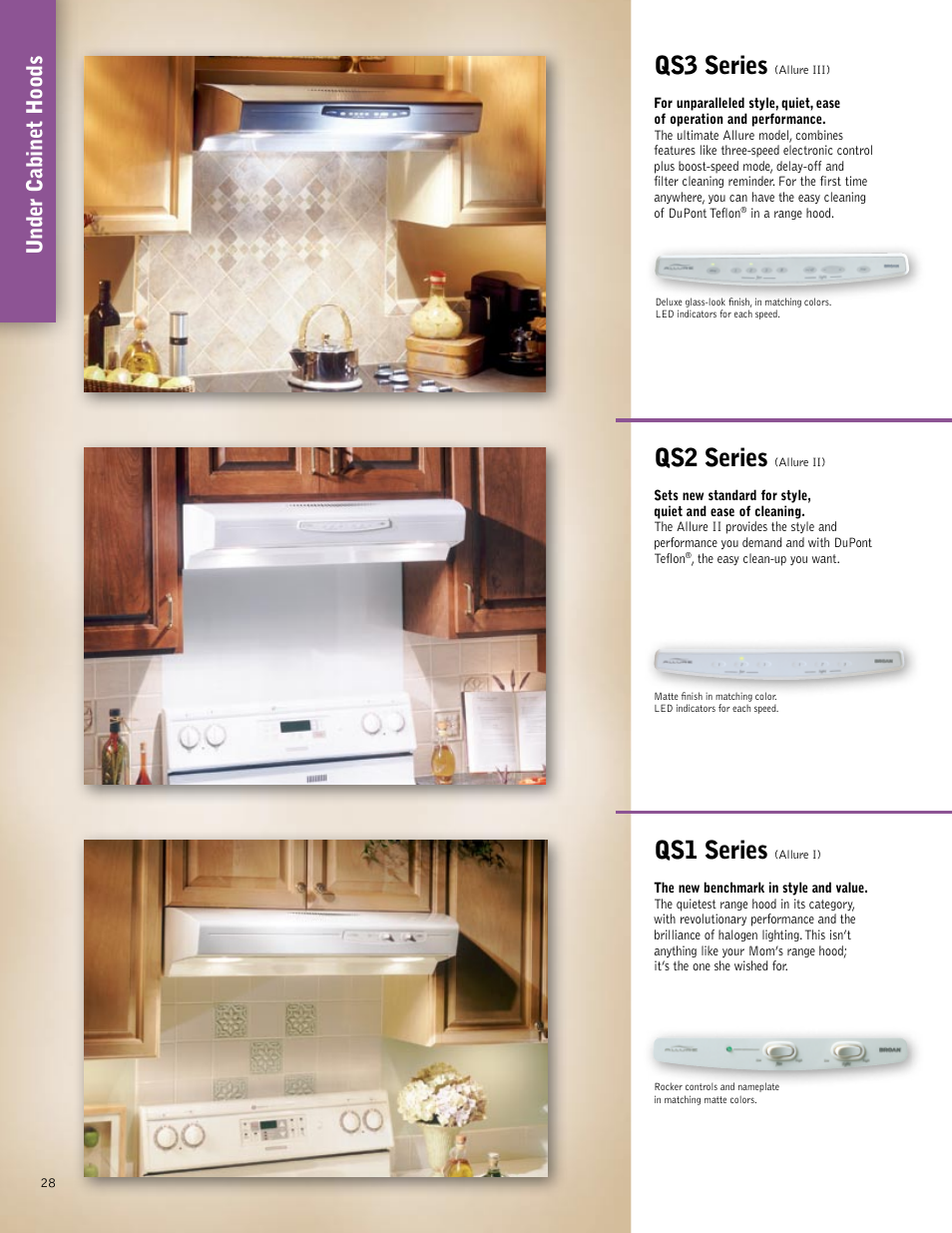 Qs3 series, Qs2 series, Qs1 series | Under cabinet hoods | Broan 61000EX User Manual | Page 28 / 48