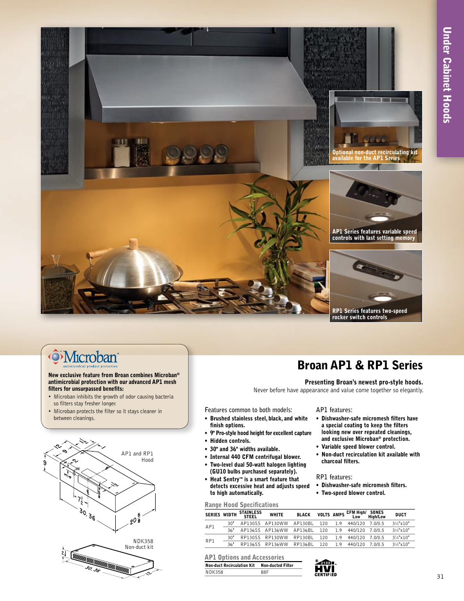 Broan ap1 & rp1 series, Under cabinet hoods | Broan 61000EX User Manual | Page 31 / 48