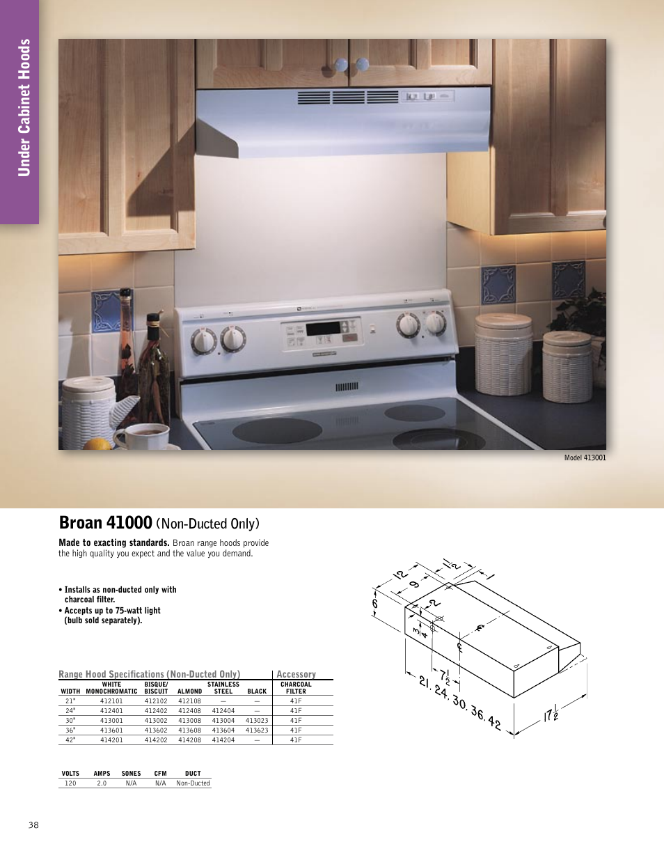 Under cabinet hoods, Non-ducted only) | Broan 61000EX User Manual | Page 38 / 48