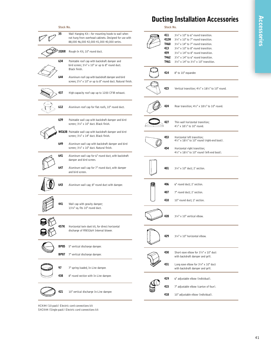 Ducting installation accessories, Accessories | Broan 61000EX User Manual | Page 41 / 48