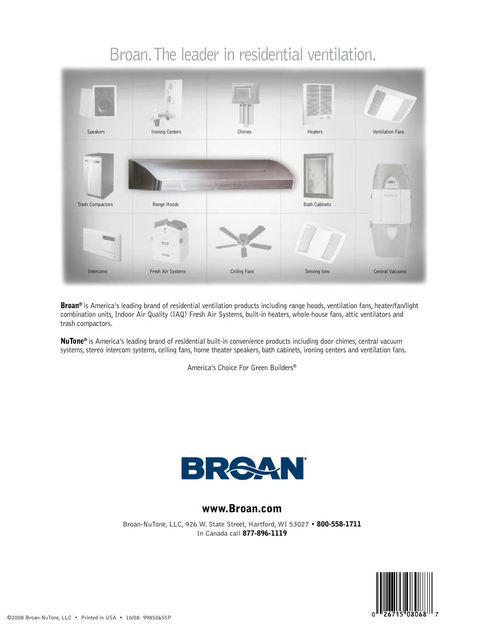 Broan. the leader in residential ventilation | Broan 61000EX User Manual | Page 48 / 48