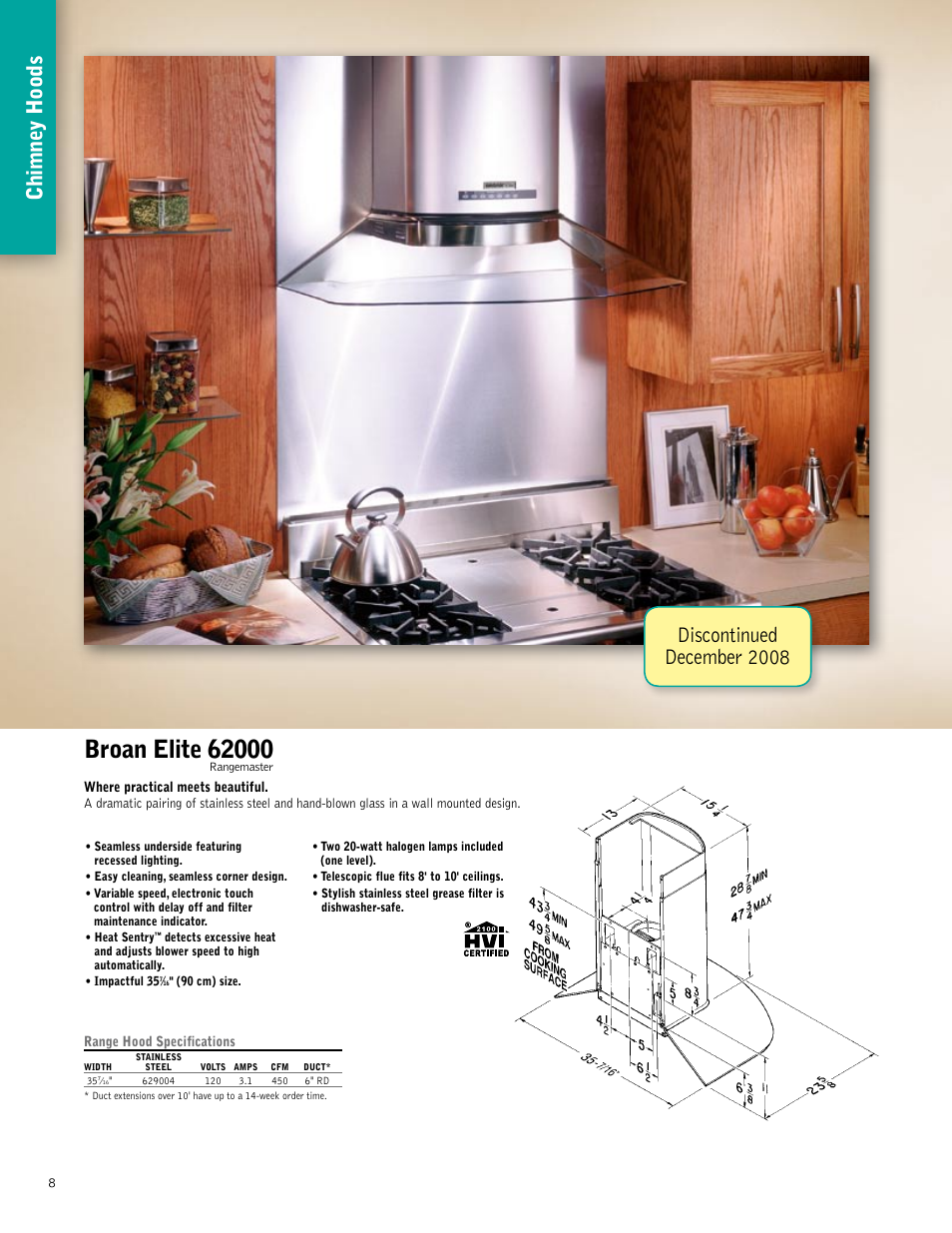 Chimne y hoods, Discontinued december 2008 | Broan 61000EX User Manual | Page 8 / 48