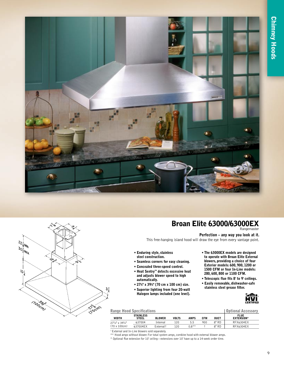 Chimne y hoods | Broan 61000EX User Manual | Page 9 / 48