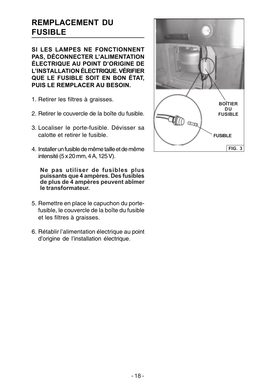 Remplacement du fusible | Broan E54000 User Manual | Page 18 / 44