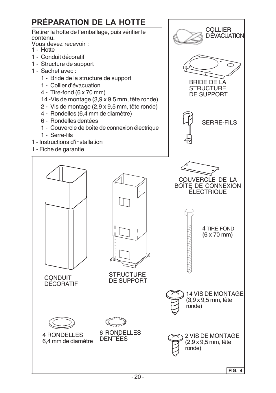 Préparation de la hotte | Broan E54000 User Manual | Page 20 / 44