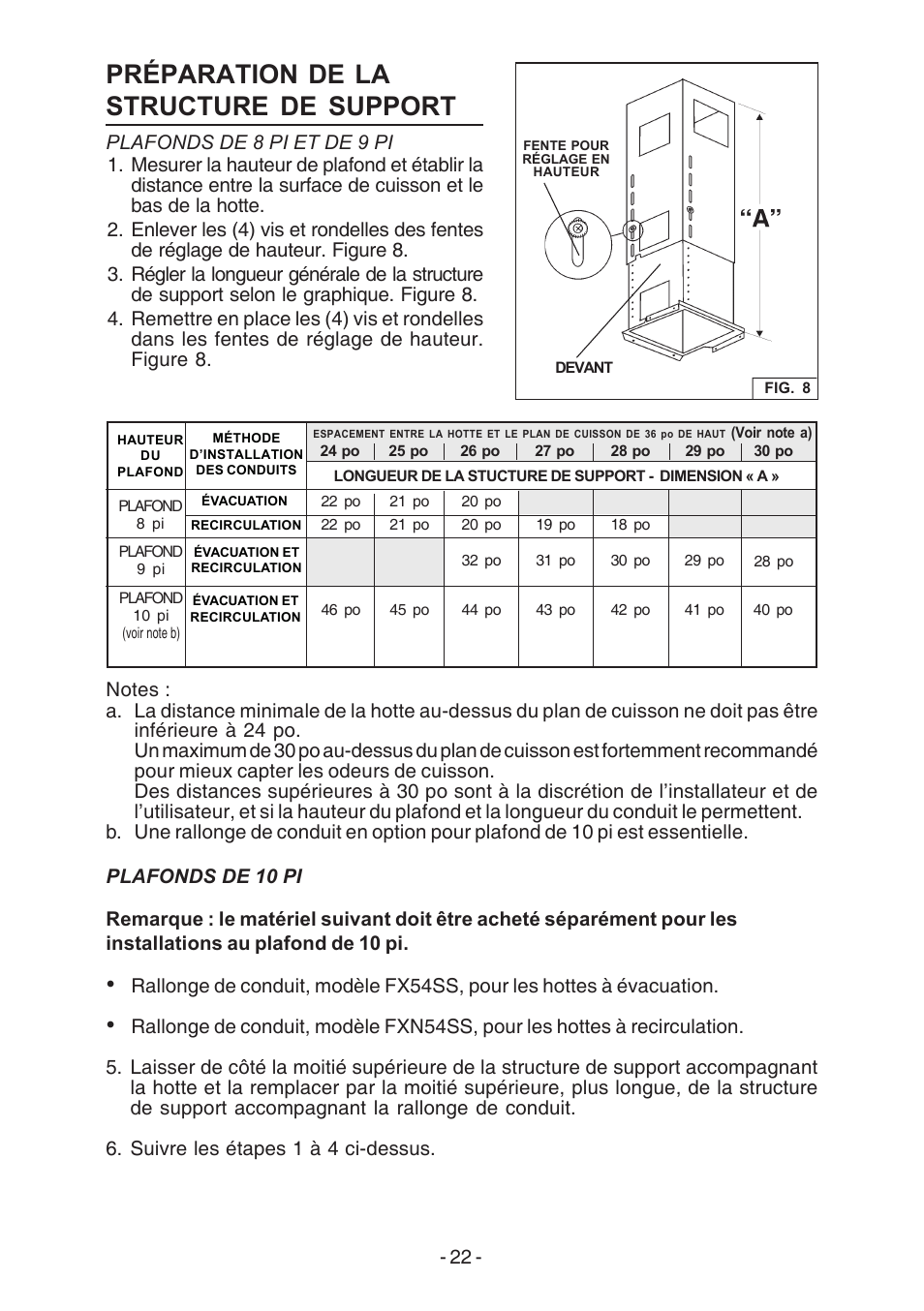 Préparation de la structure de support | Broan E54000 User Manual | Page 22 / 44