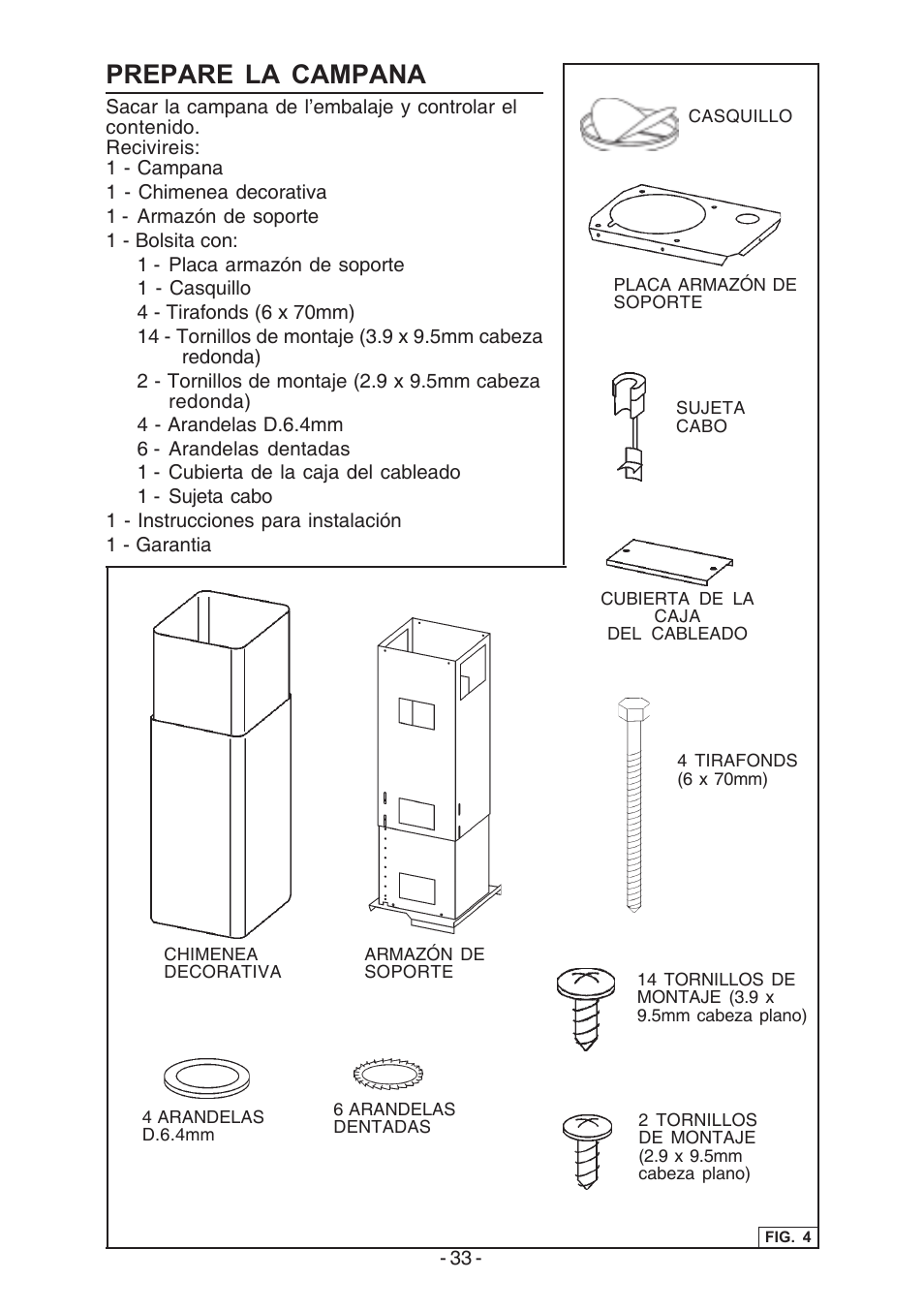 Prepare la campana | Broan E54000 User Manual | Page 33 / 44