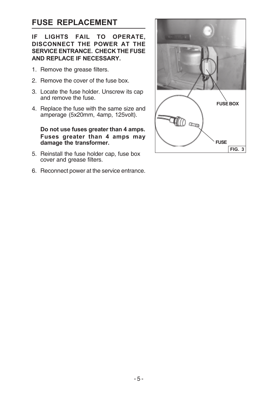 Fuse replacement | Broan E54000 User Manual | Page 5 / 44