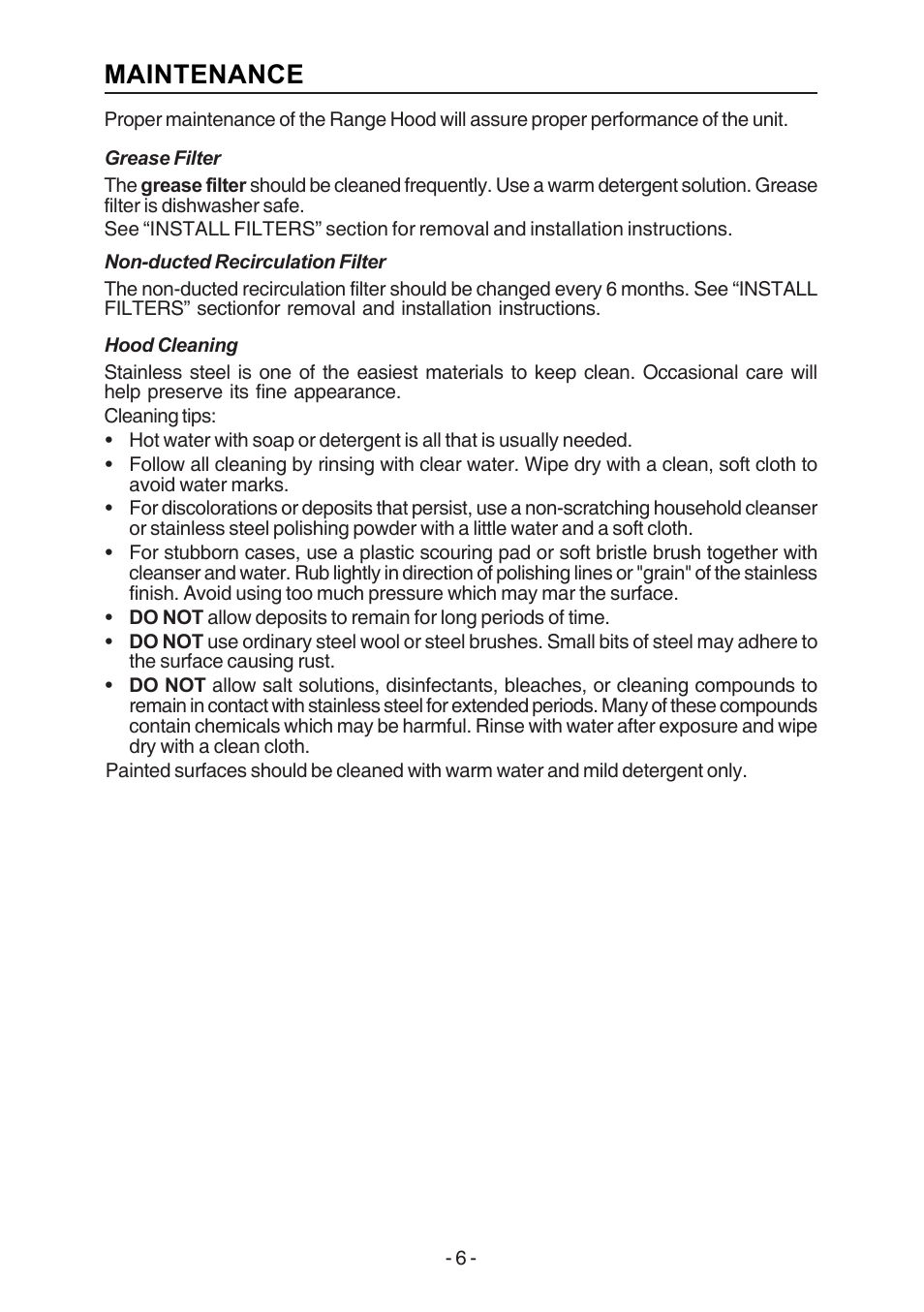 Maintenance | Broan E54000 User Manual | Page 6 / 44