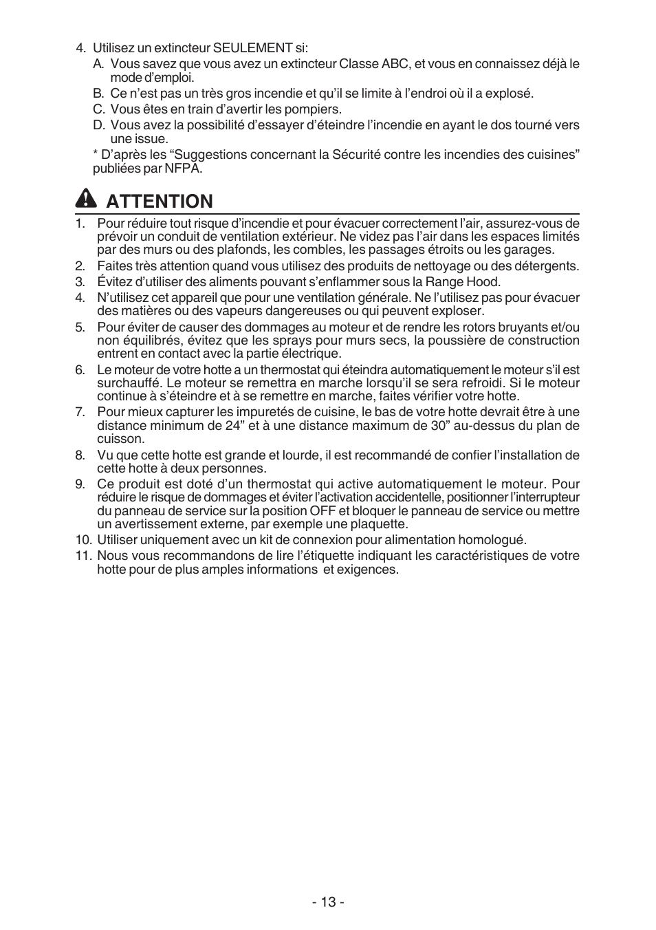 Attention | Broan 61000 User Manual | Page 13 / 36