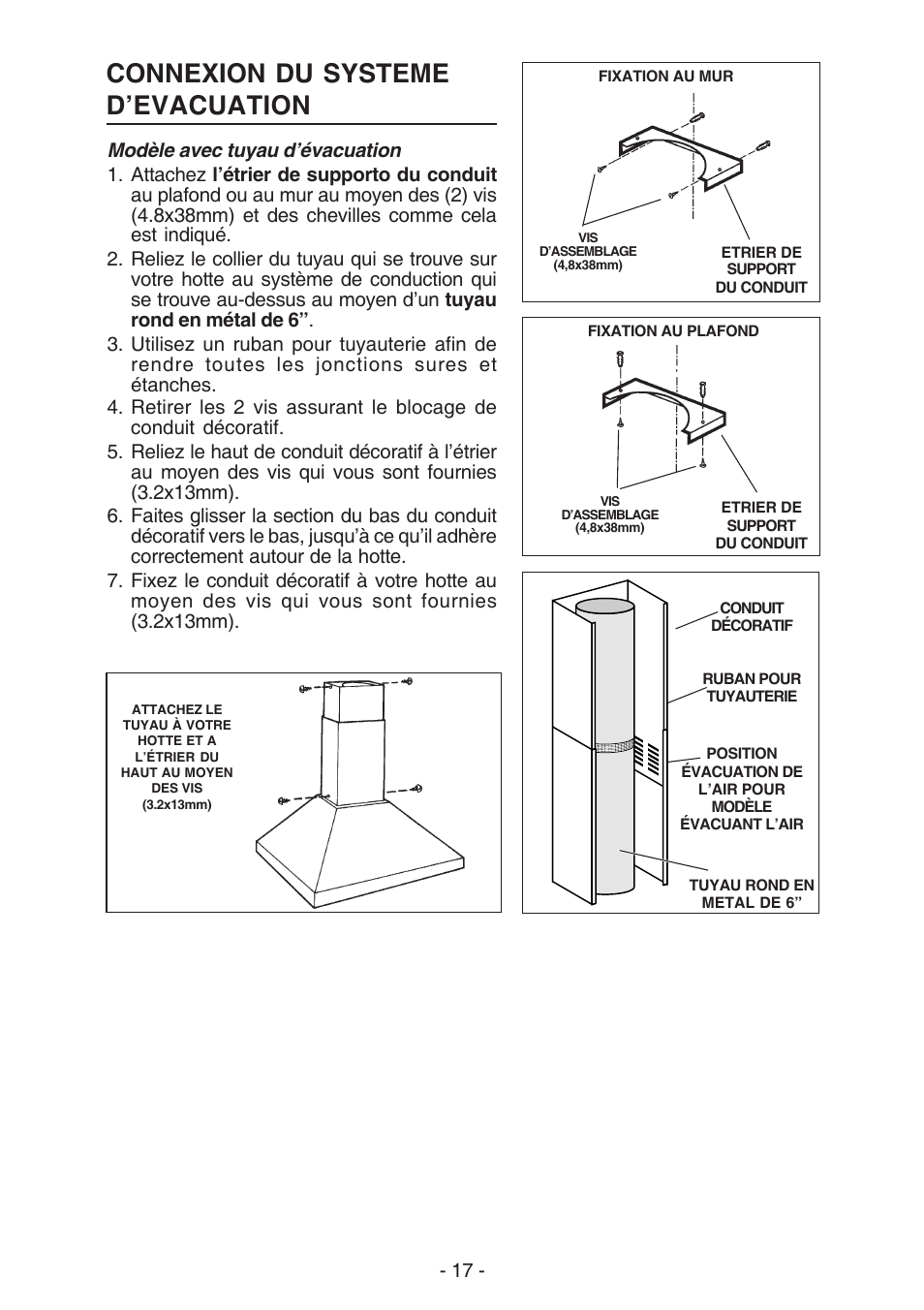 Connexion du systeme d’evacuation | Broan 61000 User Manual | Page 17 / 36