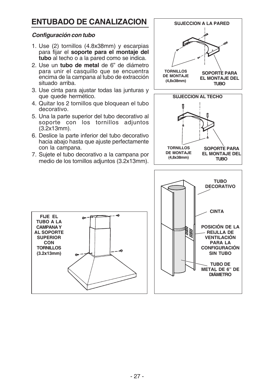 Entubado de canalizacion | Broan 61000 User Manual | Page 27 / 36