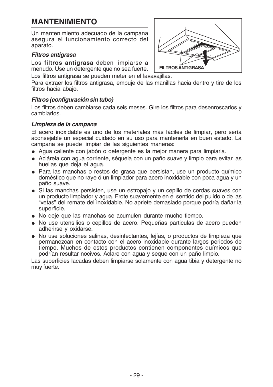 Mantenimiento | Broan 61000 User Manual | Page 29 / 36